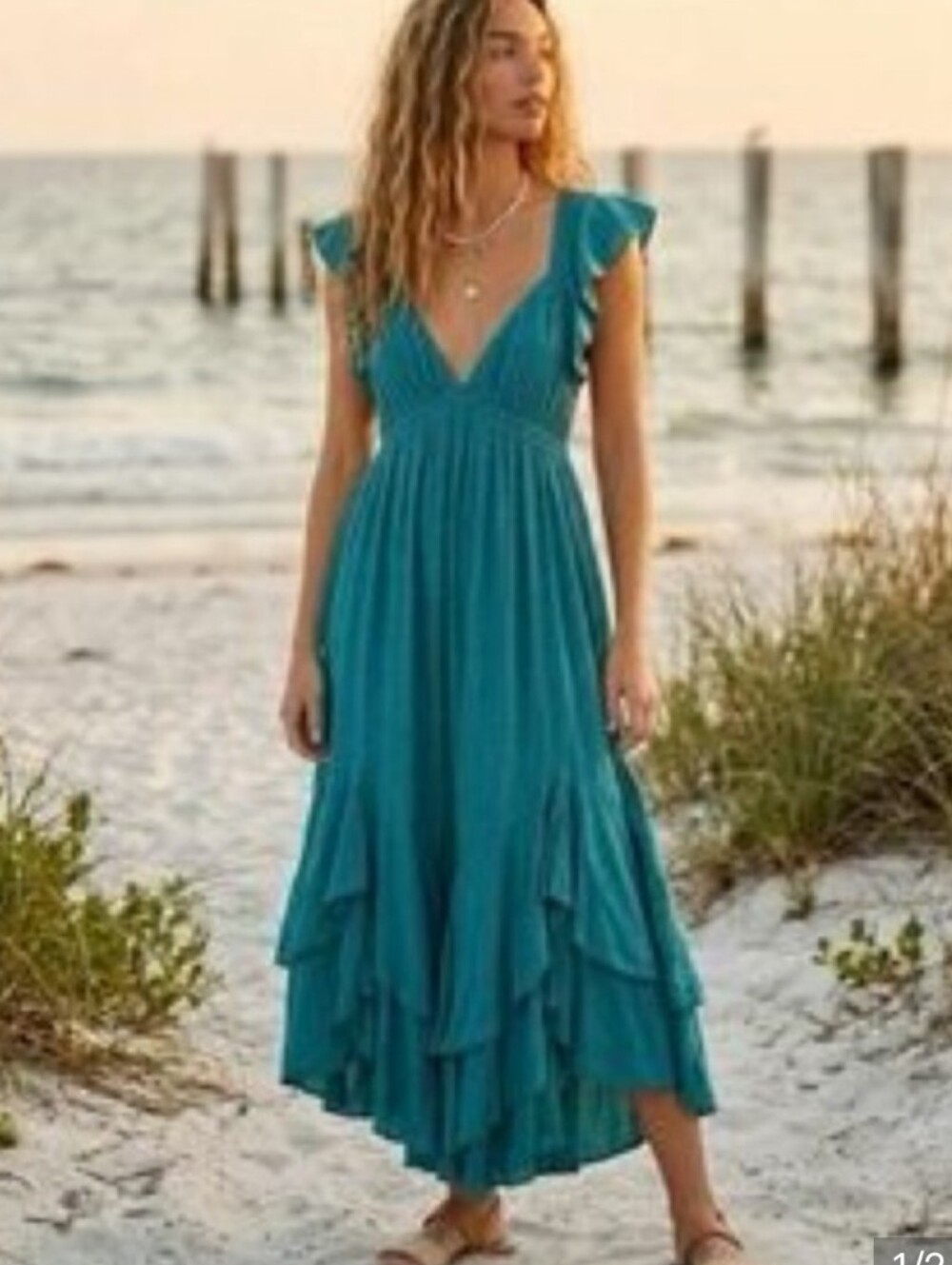Free People Teal Tiered Ruffle Maxi Dress